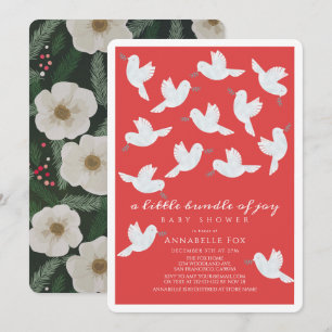 Invitación White Dove Olive Red Bundle of Joy Baby Shower