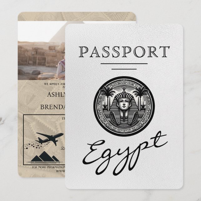 Invitación White Egypt Passport Wedding Invitation (Anverso / Reverso)