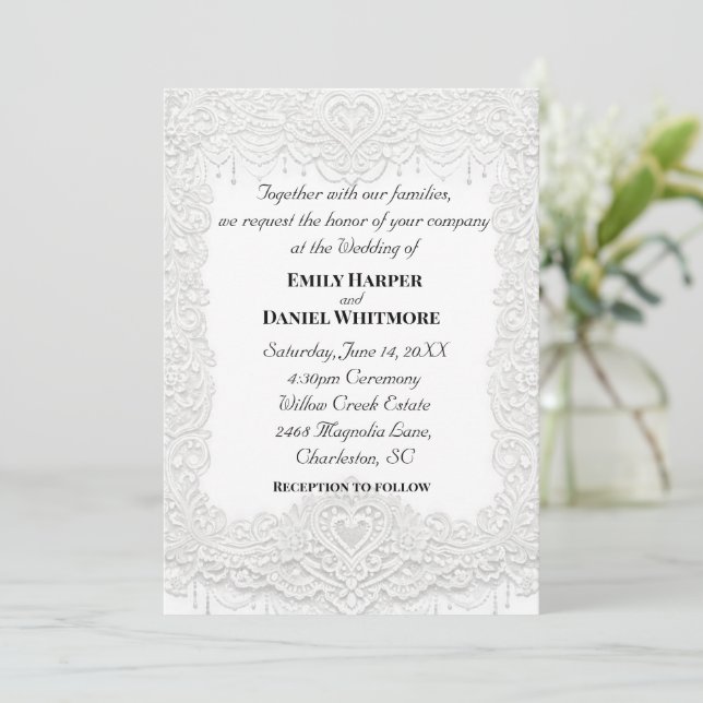Invitación White Elegant Lace Wedding Invitation (Anverso de pie)