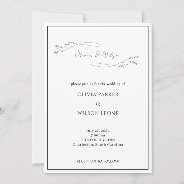 Invitación White Elegant Minimalist Botanical Wedding (Anverso)