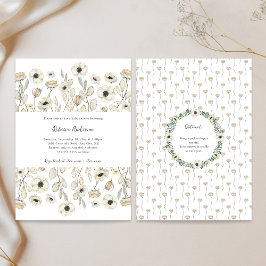 Invitación White Floral baby shower + diaper raffle