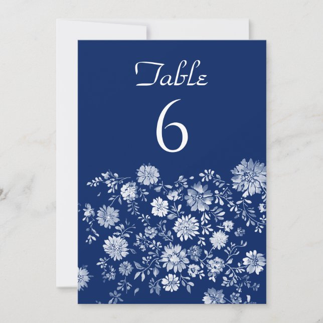 Invitación White Floral Border blue Wedding Table Number Card (Anverso)