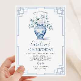 Invitación White Floral Chinoiserie Ginger Jar Cumpleaños