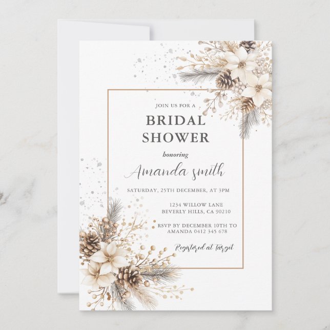 Invitación White Floral Christmas Bridal Shower (Anverso)