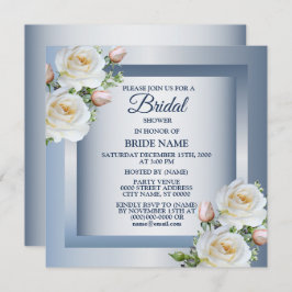 Invitación White Floral Elegant Blue Gray Bridal Shower