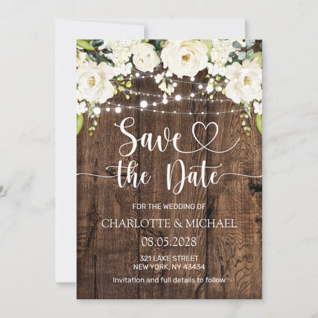 Invitación White Floral Save the Date Wedding (Anverso)