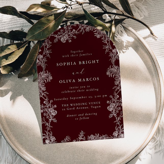 Invitación White Floral Vintage Deep Burgundy Wedding (Subido por el creador)