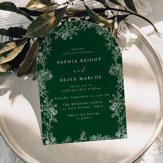 Invitación White Floral Vintage Green Wedding