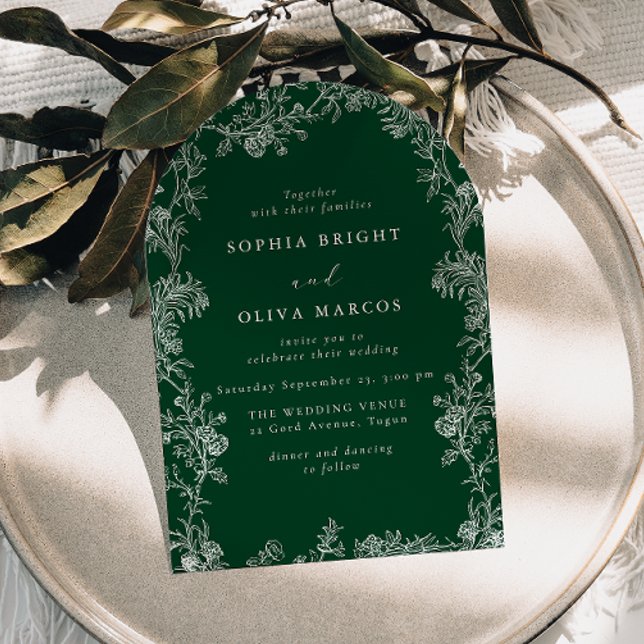 Invitación White Floral Vintage Green Wedding (Subido por el creador)