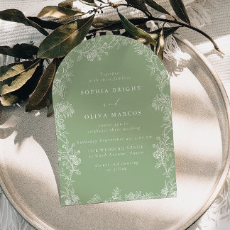 Invitación White Floral Vintage Sage Green Wedding