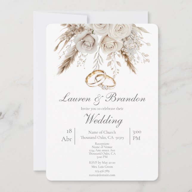 Invitación White floral Wedding invitation (Anverso)