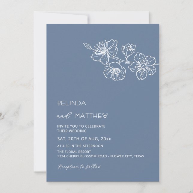 Invitación  White Flowers Dusty Blue Casual Wedding (Anverso)