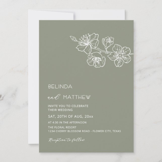 Invitación  White Flowers Sage Green Casual Wedding (Anverso)
