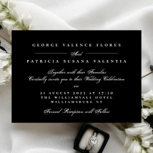 Invitación White Formal Black Calligraphy Elegant Wedding