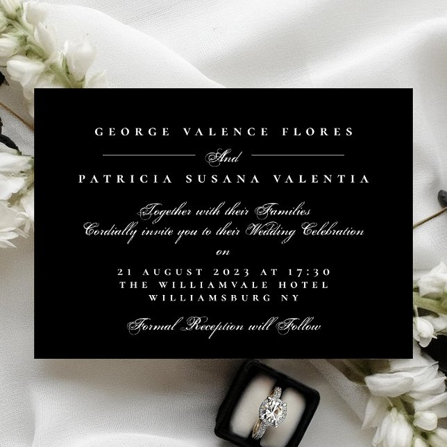 Invitación White Formal Black Calligraphy Elegant Wedding (Subido por el creador)