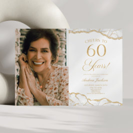 Invitación White Gold Agate Foto 600th Birthday Party