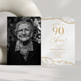 Invitación White Gold Agate Foto 90 cumpleaños