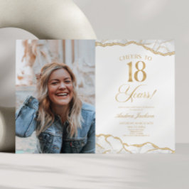 Invitación White Gold Agate Picture 18th Birthday Party