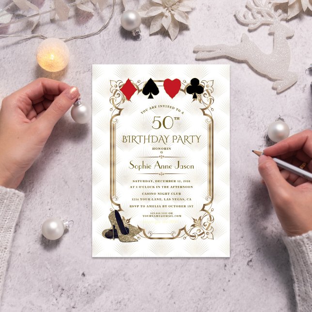 Invitación White Gold Art Deco Casino Vegas Poker Cumpleaños (Subido por el creador)