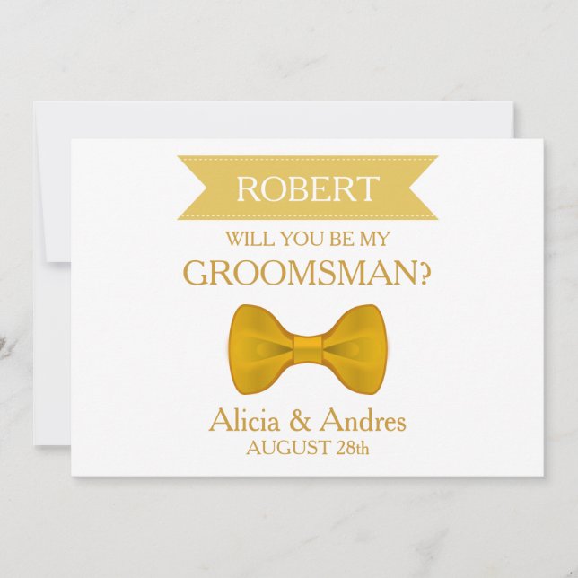 Invitación White & Gold Bow ¿Serás mi Groomsman? (Anverso)