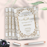 Invitación White Gold Great Gatsby Art Deco 1920s Wedding<br><div class="desc">White Gold Great Gatsby Art Deco 1920s Wedding
Unique and elegant design featuring Roaring 20s Great Gatsby vintage faux gold ornamental style on a white textured background. Use Customize tool to add your info. For matching items,  please,  visit my White Gold Great Gatsby Art Deco 1920s Collection.</div>