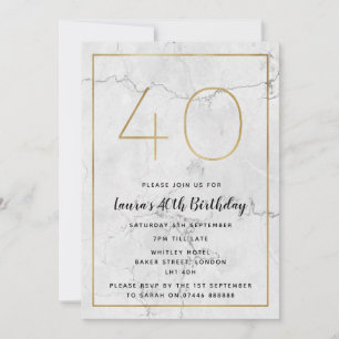 Invitación White & Gold invitan a cumplir 40 años