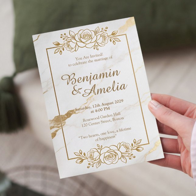 Invitación White gold marble wedding invitation (Subido por el creador)