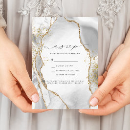 Invitación White, Gold y Grey Mist Agate Wedding RSVP