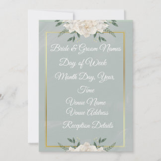 Invitación White & Green Modern Minimalist Wedding Invitation