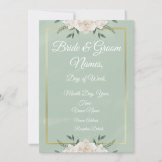 Invitación White & Green Modern Minimalist Wedding Invitation