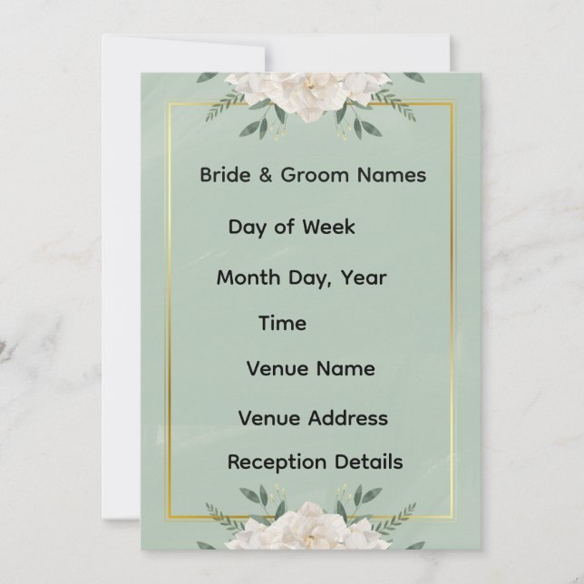 Invitación White & Green Modern Minimalist Wedding Invitation (Anverso)