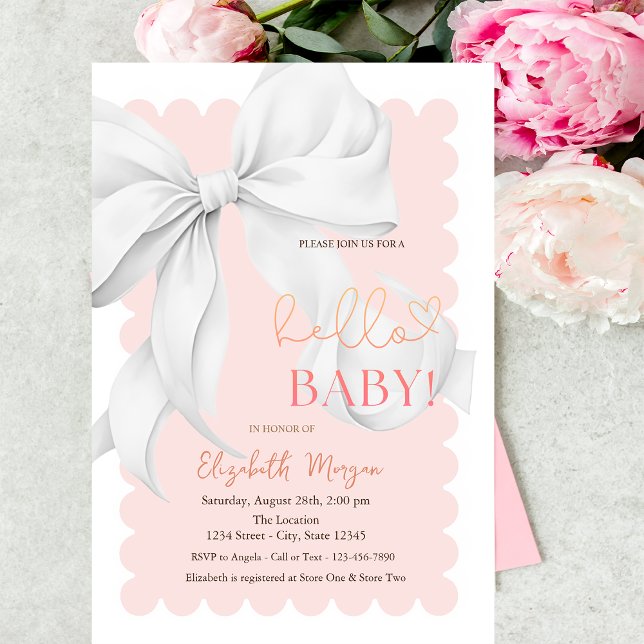 Invitación White Hand Drawn Bow Elegant Frame Pink Stripes (Subido por el creador)
