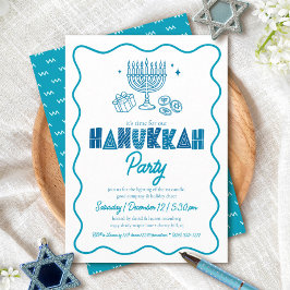 Invitación White Hanukkah Turquoise Typography Doodle Party