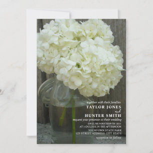 Invitación White Hydrangeas Mason Jar Boda