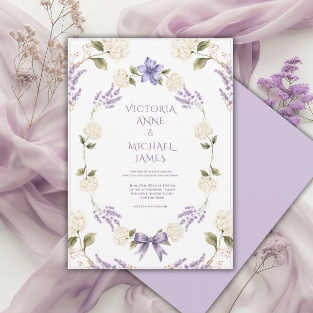 Invitación White Hydrangeas Purple Floral Elegant Wedding (Subido por el creador)