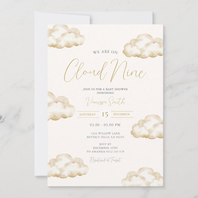 Invitación White Ivory Cloud Nine Baby Shower Party (Anverso)