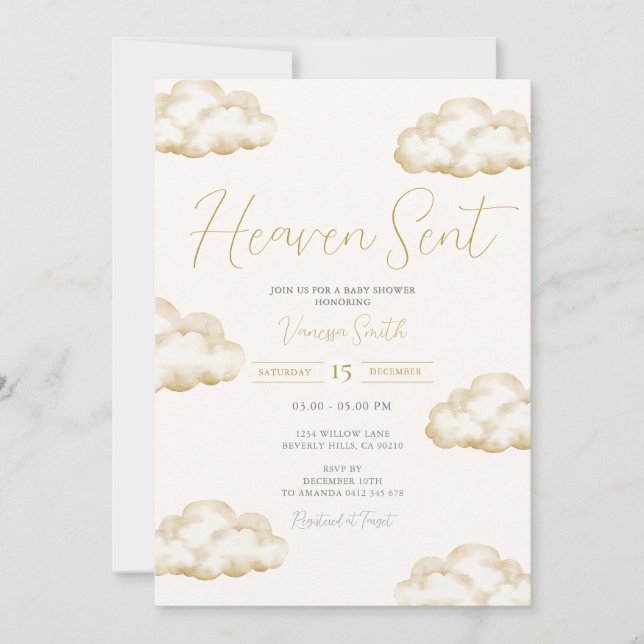 Invitación White Ivory Heaven Sent Baby Shower Party (Anverso)