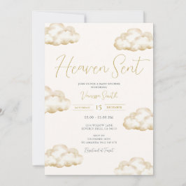 Invitación White Ivory Heaven Sent Baby Shower Party