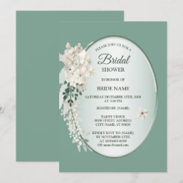 Invitación White Jasmine Floral Green Geometric Bridal Shower