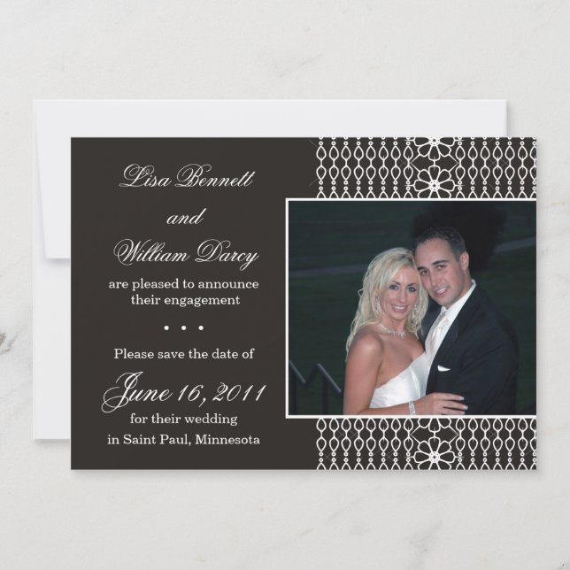 Invitación White Lace on Black -Save the Date invita (Anverso)