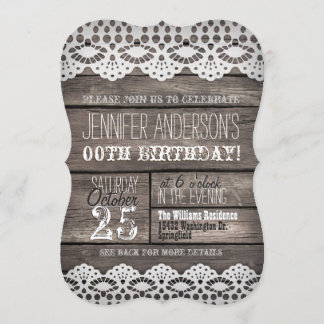 Invitación White Lace y Rustic Brown Wood Adultos Adultos Cum