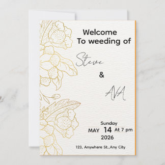 Invitación White & Light Gold Elegant Wedding Invitation