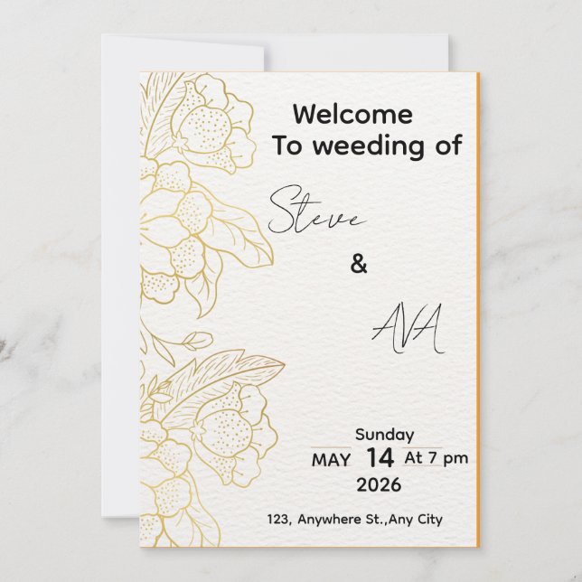 Invitación White & Light Gold Elegant Wedding Invitation (Anverso)