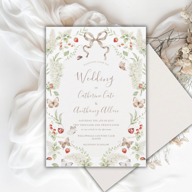 Invitación White Lilacs Greenery Ribbon Whimsical Wedding  (Subido por el creador)