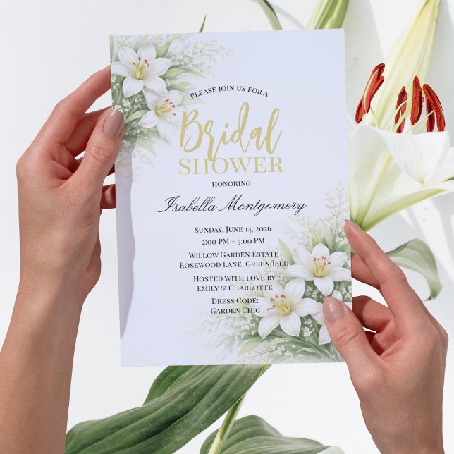 Invitación White Lilium Elegant Bridal Shower Floral (White Lilium Elegant Bridal Shower Floral Invitations
)