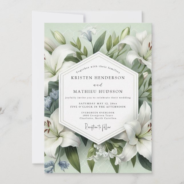 Invitación White Lily Botanical Elegance Wedding (Anverso)