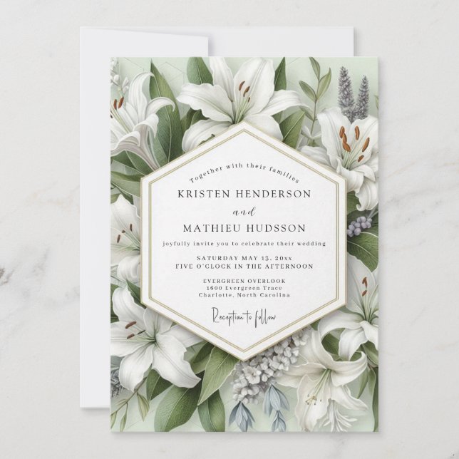 Invitación White Lily Botanical Romance Wedding (Anverso)