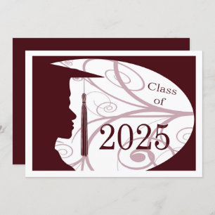 Invitación White/Maroon Man Silhouette 2025 Graduation Party