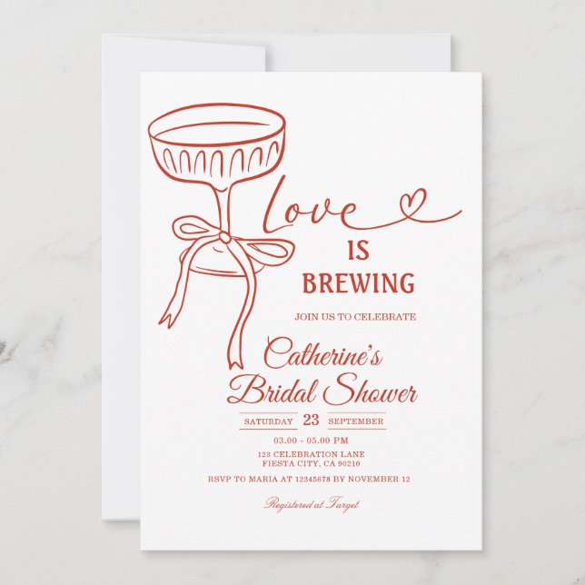 Invitación White Martini Bridal Shower Love Is Brewing Theme (Anverso)