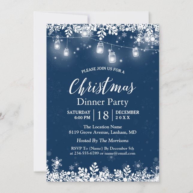 Invitación White Mason Jar enciende a Navidades de copas de n (Anverso)
